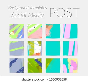 Creative backgrounds for social media. Editable story templates. Bright colored with hand drawn scribbles promotional backgrounds for social media apps.