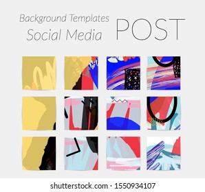 Creative backgrounds for social media. Editable story templates. Bright colored with hand drawn scribbles promotional backgrounds for social media apps.