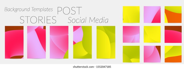Creative backgrounds for social media. Editable story templates. Bright colored with gradient blend liquid shapes promotional backgrounds for social media apps.
