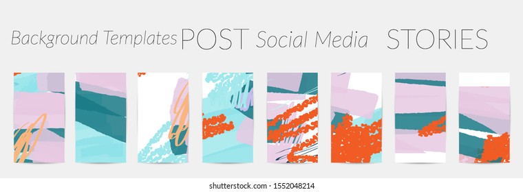 Creative backgrounds for social media. Editable story templates. Pastel colored with hand drawn scribbles promotional backgrounds for social media apps.
