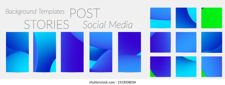 Creative backgrounds for social media. Editable story templates. Bright colored with gradient blend liquid shapes promotional backgrounds for social media apps.