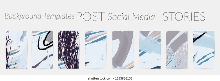 Creative backgrounds for social media. Editable story templates. Pastel colored with hand drawn scribbles promotional backgrounds for social media apps.