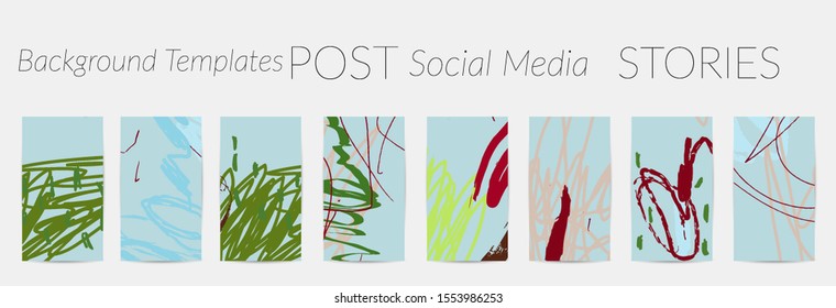 Creative backgrounds for social media. Editable story templates. Pastel colored with hand drawn scribbles promotional backgrounds for social media apps.