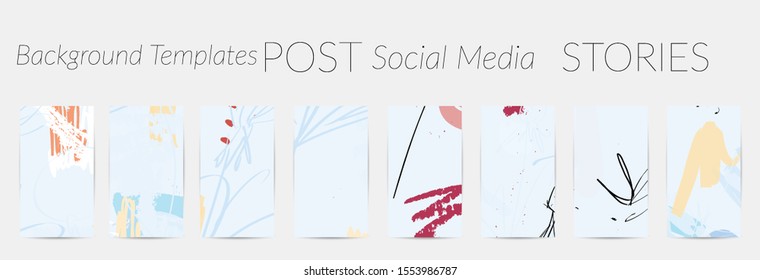 Creative backgrounds for social media. Editable story templates. Pastel colored with hand drawn scribbles promotional backgrounds for social media apps.