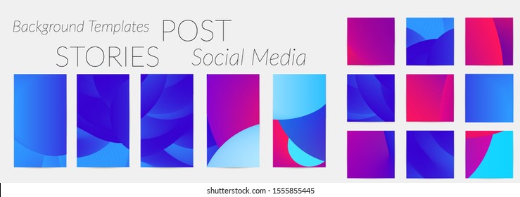 Creative backgrounds for social media. Editable story templates. Bright colored with gradient blend liquid shapes promotional backgrounds for social media apps.