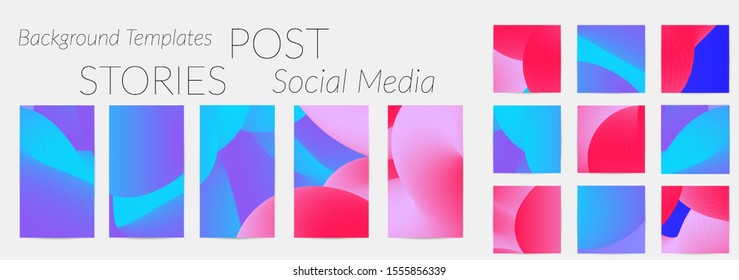 Creative backgrounds for social media. Editable story templates. Bright colored with gradient blend liquid shapes promotional backgrounds for social media apps.