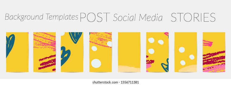 Creative backgrounds for social media. Editable story templates. Pastel colored with hand drawn scribbles promotional backgrounds for social media apps.