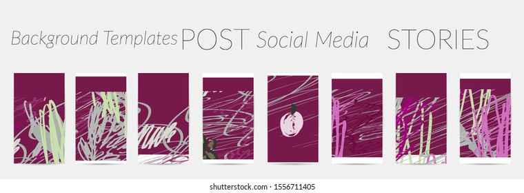 Creative backgrounds for social media. Editable story templates. Pastel colored with hand drawn scribbles promotional backgrounds for social media apps.