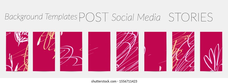 Creative backgrounds for social media. Editable story templates. Pastel colored with hand drawn scribbles promotional backgrounds for social media apps.