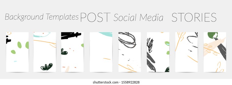 Creative backgrounds for social media. Editable story templates. Pastel colored with hand drawn scribbles promotional backgrounds for social media apps.