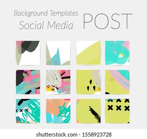 Creative backgrounds for social media. Editable story templates. Bright colored with hand drawn scribbles promotional backgrounds for social media apps.