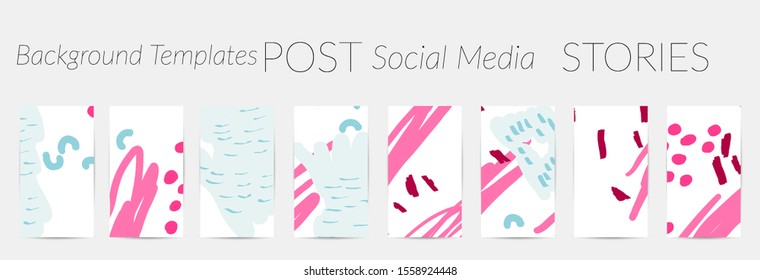 Creative backgrounds for social media. Editable story templates. Pastel colored with hand drawn scribbles promotional backgrounds for social media apps.