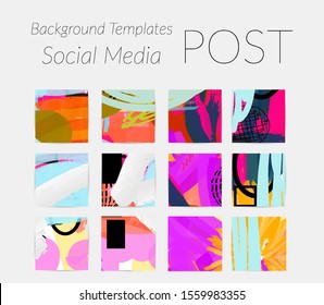 Creative backgrounds for social media. Editable story templates. Bright colored with hand drawn scribbles promotional backgrounds for social media apps.
