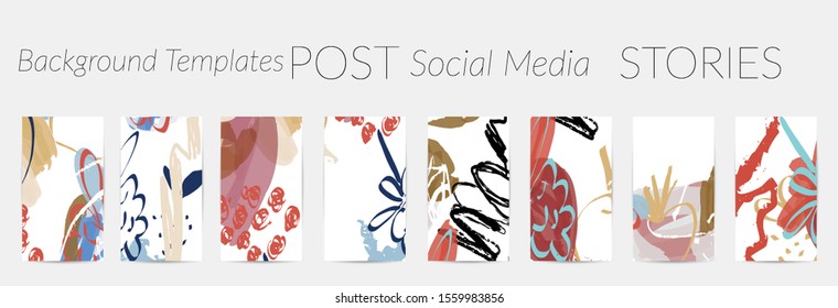 Creative backgrounds for social media. Editable story templates. Pastel colored with hand drawn scribbles promotional backgrounds for social media apps.
