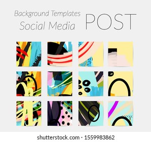 Creative backgrounds for social media. Editable story templates. Bright colored with hand drawn scribbles promotional backgrounds for social media apps.