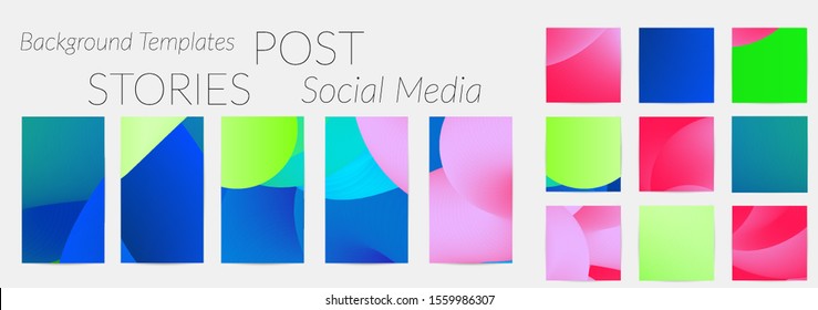 Creative backgrounds for social media. Editable story templates. Bright colored with gradient blend liquid shapes promotional backgrounds for social media apps.