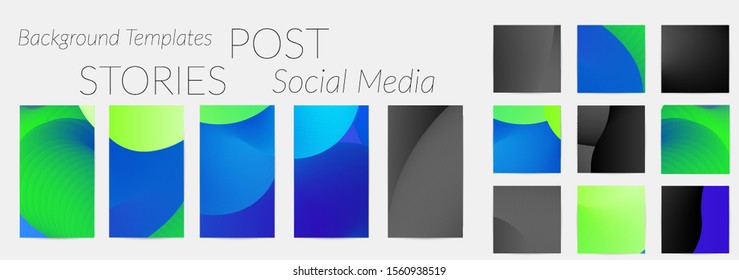 Creative backgrounds for social media. Editable story templates. Bright colored with gradient blend liquid shapes promotional backgrounds for social media apps.