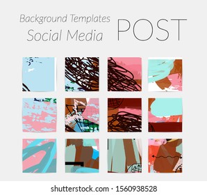 Creative backgrounds for social media. Editable story templates. Bright colored with hand drawn scribbles promotional backgrounds for social media apps.