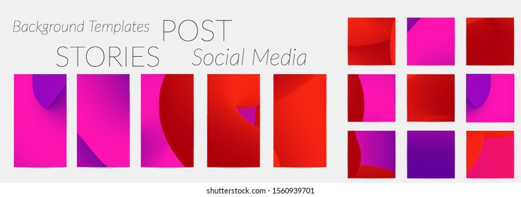 Creative backgrounds for social media. Editable story templates. Bright colored with gradient blend liquid shapes promotional backgrounds for social media apps.