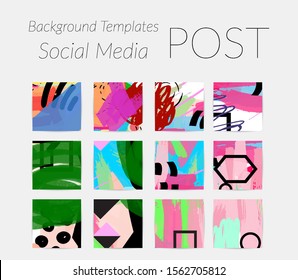 Creative backgrounds for social media. Editable story templates. Bright colored with hand drawn scribbles promotional backgrounds for social media apps.