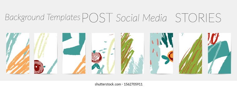 Creative backgrounds for social media. Editable story templates. Pastel colored with hand drawn scribbles promotional backgrounds for social media apps.