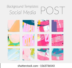 Creative backgrounds for social media. Editable story templates. Bright colored with hand drawn scribbles promotional backgrounds for social media apps.