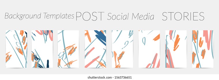 Creative backgrounds for social media. Editable story templates. Pastel colored with hand drawn scribbles promotional backgrounds for social media apps.
