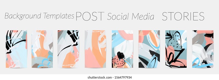 Creative backgrounds for social media. Editable story templates. Pastel colored with hand drawn scribbles promotional backgrounds for social media apps.