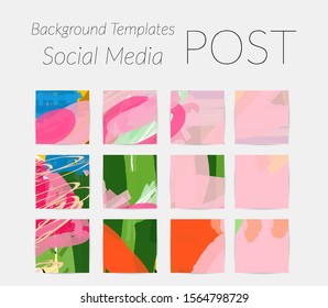 Creative backgrounds for social media. Editable story templates. Bright colored with hand drawn scribbles promotional backgrounds for social media apps.