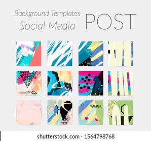 Creative backgrounds for social media. Editable story templates. Bright colored with hand drawn scribbles promotional backgrounds for social media apps.