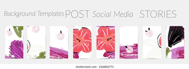 Creative backgrounds for social media. Editable story templates. Pastel colored with hand drawn scribbles promotional backgrounds for social media apps.