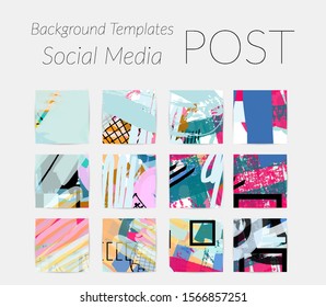 Creative backgrounds for social media. Editable story templates. Bright colored with hand drawn scribbles promotional backgrounds for social media apps.