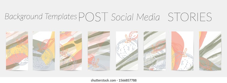 Creative backgrounds for social media. Editable story templates. Pastel colored with hand drawn scribbles promotional backgrounds for social media apps.