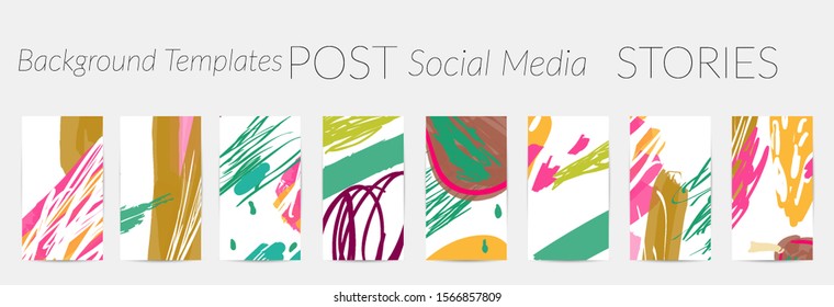 Creative backgrounds for social media. Editable story templates. Pastel colored with hand drawn scribbles promotional backgrounds for social media apps.