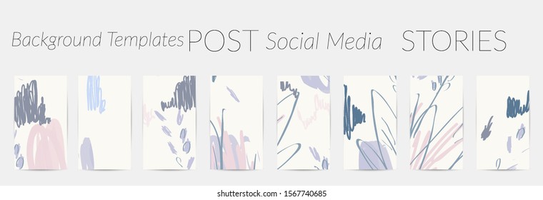 Creative backgrounds for social media. Editable story templates. Pastel colored with hand drawn scribbles promotional backgrounds for social media apps.
