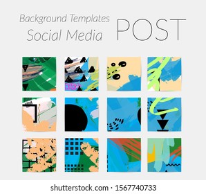 Creative backgrounds for social media. Editable story templates. Bright colored with hand drawn scribbles promotional backgrounds for social media apps.