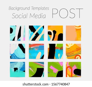 Creative backgrounds for social media. Editable story templates. Bright colored with hand drawn scribbles promotional backgrounds for social media apps.