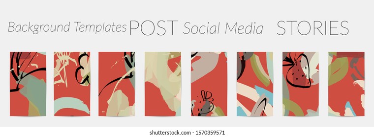 Creative backgrounds for social media. Editable story templates. Pastel colored with hand drawn scribbles promotional backgrounds for social media apps.