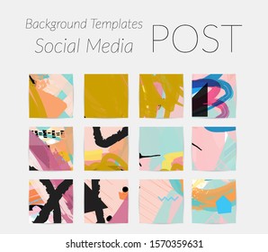 Creative backgrounds for social media. Editable story templates. Bright colored with hand drawn scribbles promotional backgrounds for social media apps.