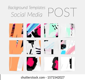 Creative backgrounds for social media. Editable story templates. Bright colored with hand drawn scribbles promotional backgrounds for social media apps.