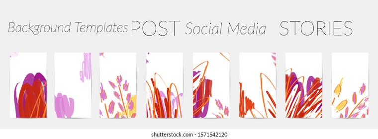 Creative backgrounds for social media. Editable story templates. Pastel colored with hand drawn scribbles promotional backgrounds for social media apps.