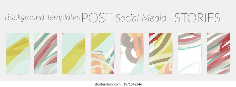 Creative backgrounds for social media. Editable story templates. Pastel colored with hand drawn scribbles promotional backgrounds for social media apps.