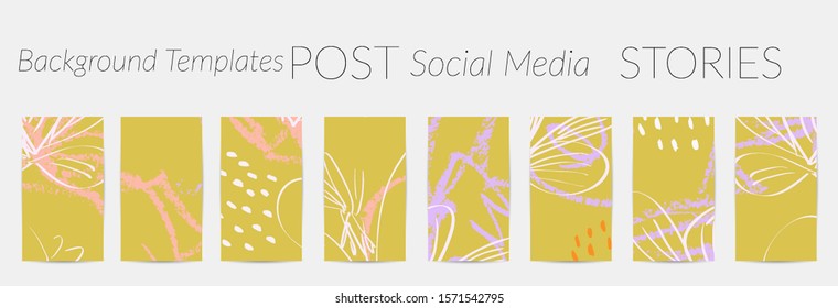 Creative backgrounds for social media. Editable story templates. Pastel colored with hand drawn scribbles promotional backgrounds for social media apps.