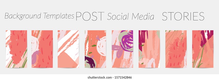 Creative backgrounds for social media. Editable story templates. Pastel colored with hand drawn scribbles promotional backgrounds for social media apps.