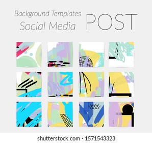Creative backgrounds for social media. Editable story templates. Bright colored with hand drawn scribbles promotional backgrounds for social media apps.