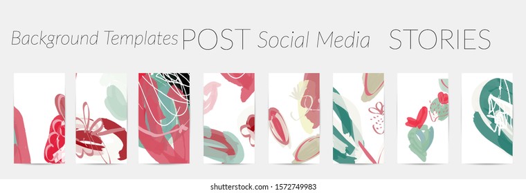 Creative backgrounds for social media. Editable story templates. Pastel colored with hand drawn scribbles promotional backgrounds for social media apps.