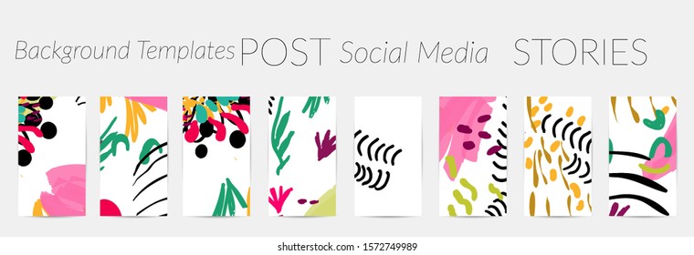 Creative backgrounds for social media. Editable story templates. Pastel colored with hand drawn scribbles promotional backgrounds for social media apps.