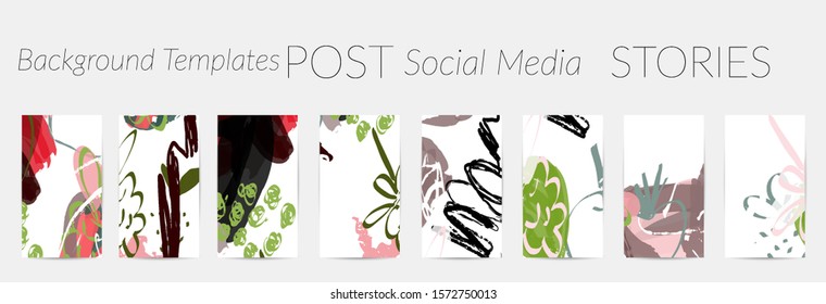 Creative backgrounds for social media. Editable story templates. Pastel colored with hand drawn scribbles promotional backgrounds for social media apps.