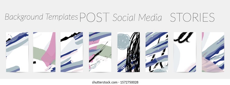 Creative backgrounds for social media. Editable story templates. Pastel colored with hand drawn scribbles promotional backgrounds for social media apps.