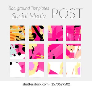 Creative backgrounds for social media. Editable story templates. Bright colored with hand drawn scribbles promotional backgrounds for social media apps.